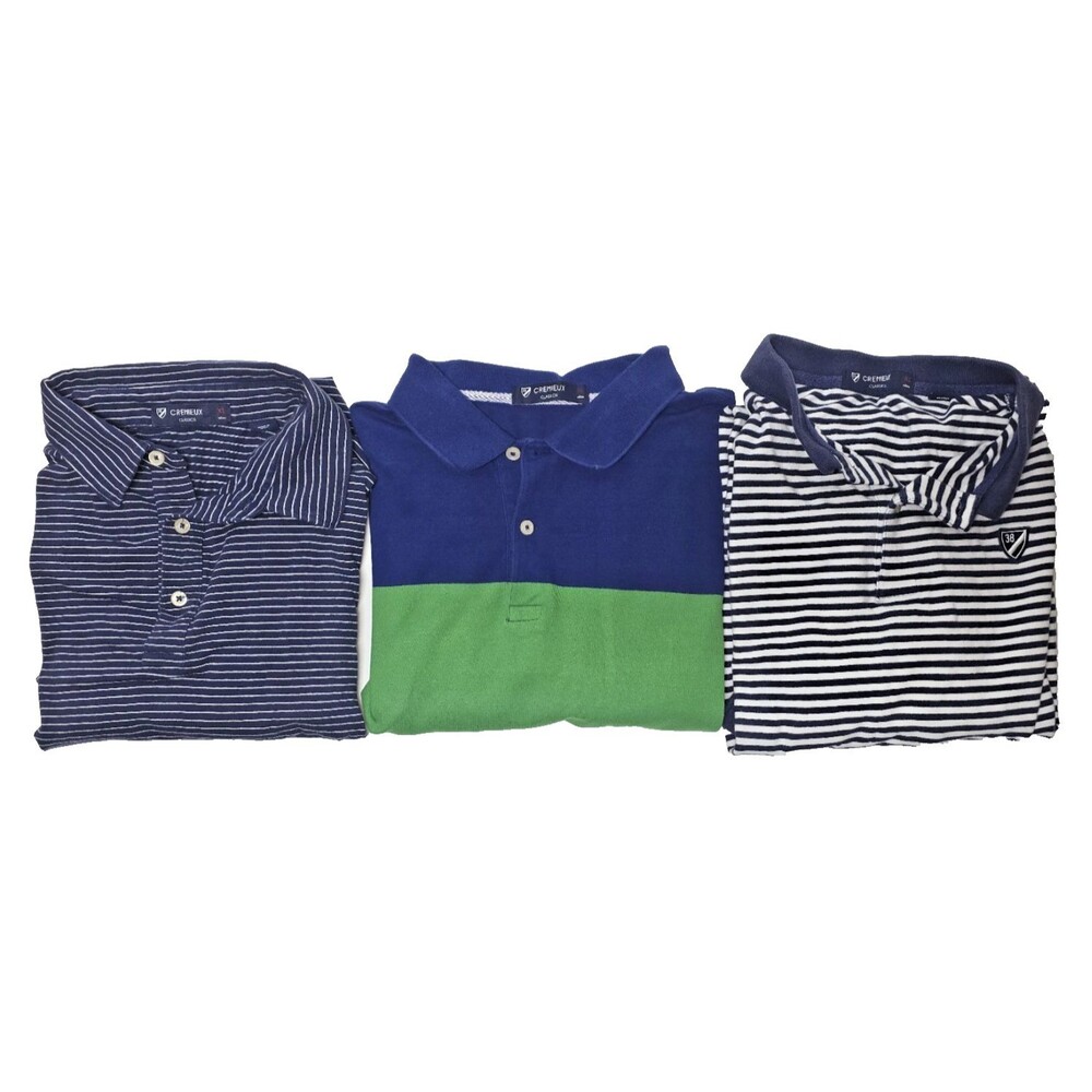 (3) Cremieux Classics Men’s Polo Shirt XL Blue White Stripe Cotton Golf Preppy